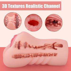 كس اصتناعي واقعي للرجال - قناتان داخليتان مع فتحة شرجية من مادة TPE